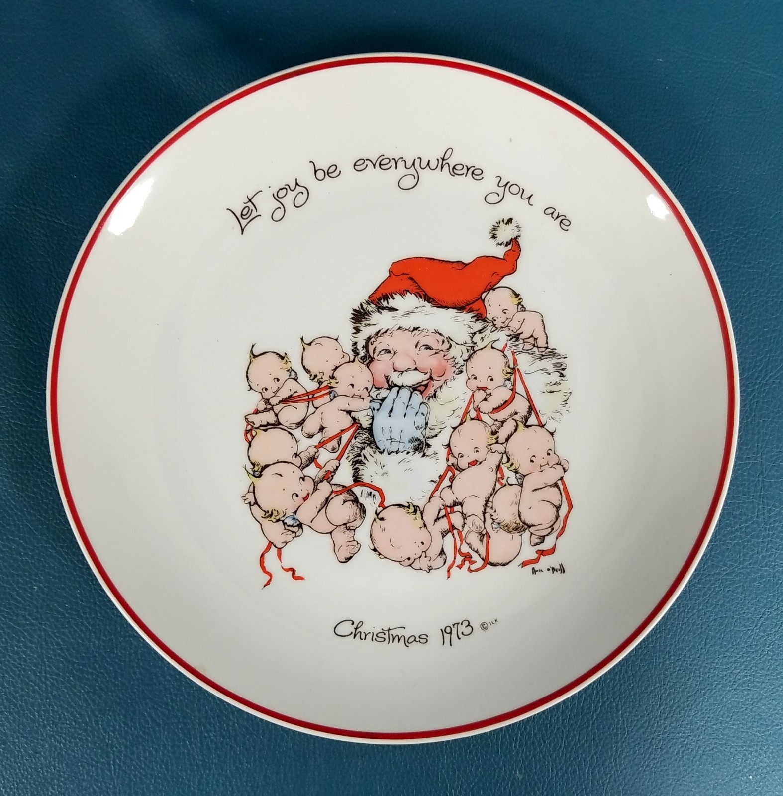 VTG 1973 Kewpie Christmas 1973 Commemorative Edition Plate Santa Cameo