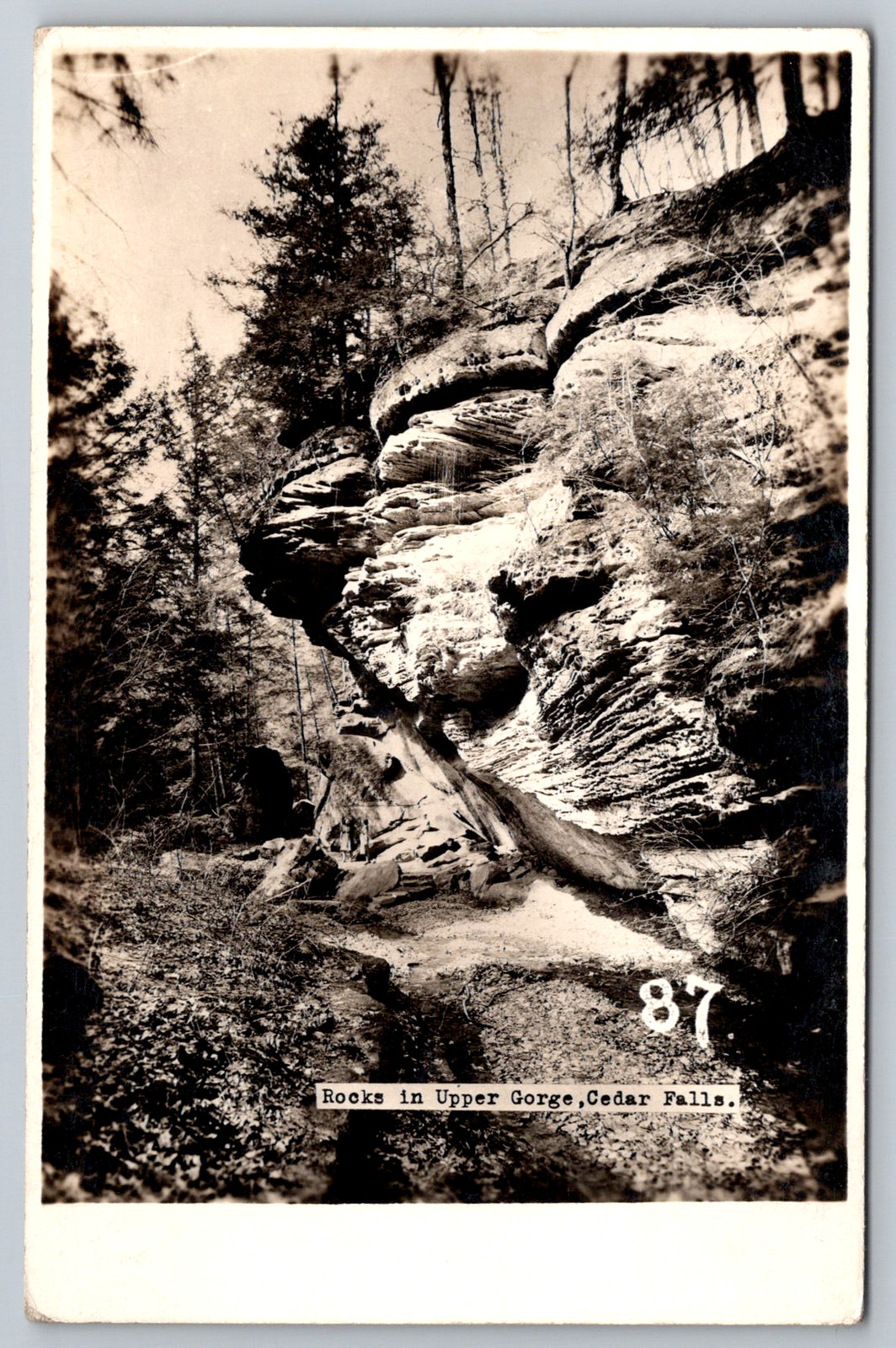 RPPC c1950s Rocks in Upper Gorge Cedar Falls Postcard