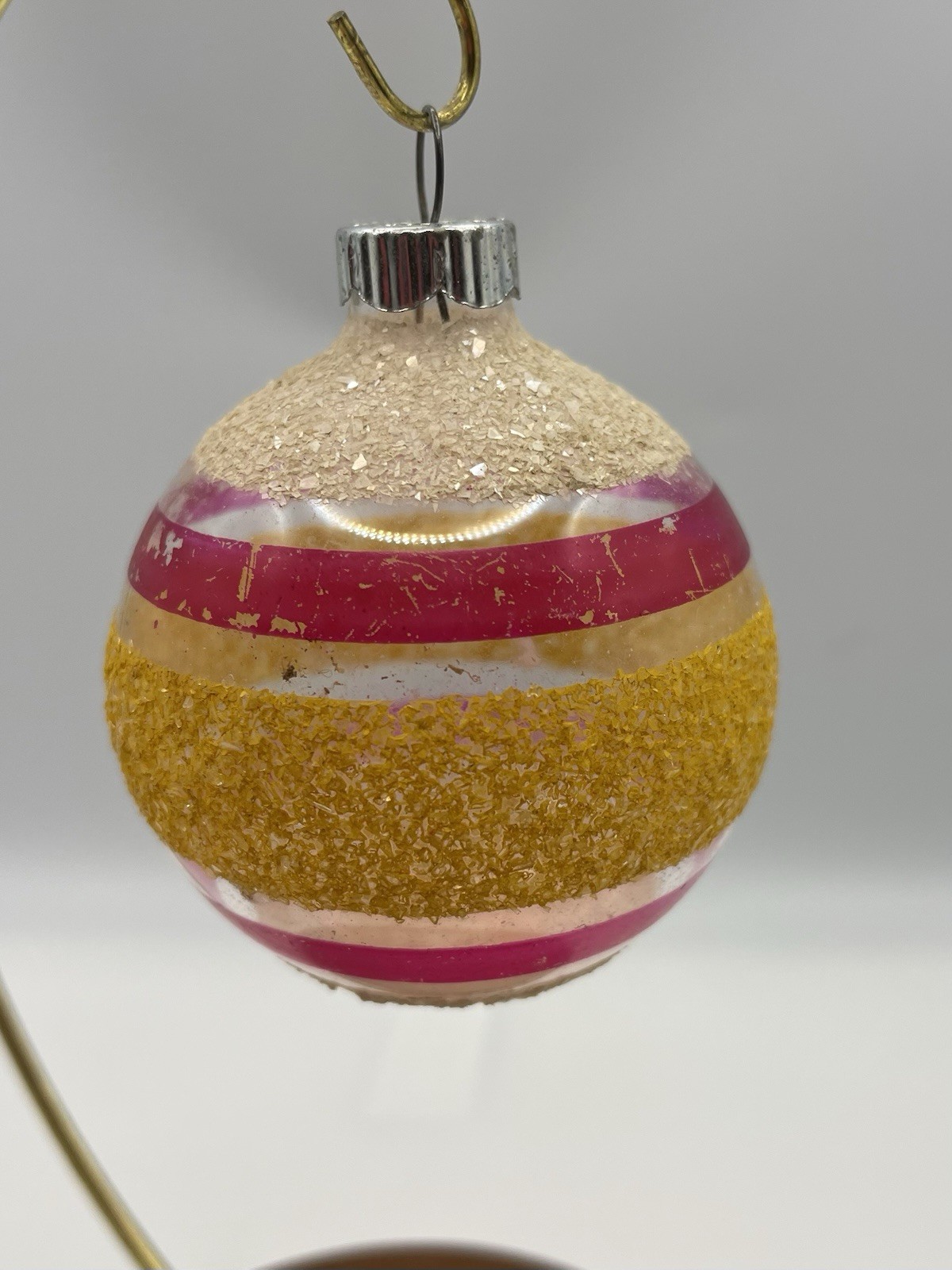 VTG Shiny Brite Unsilvered Mica Striped Christmas Ornament Yellow/White/Pink VTG Shiny Brite Unsilvered Mica Striped Christmas Ornament Yellow/White/Pink