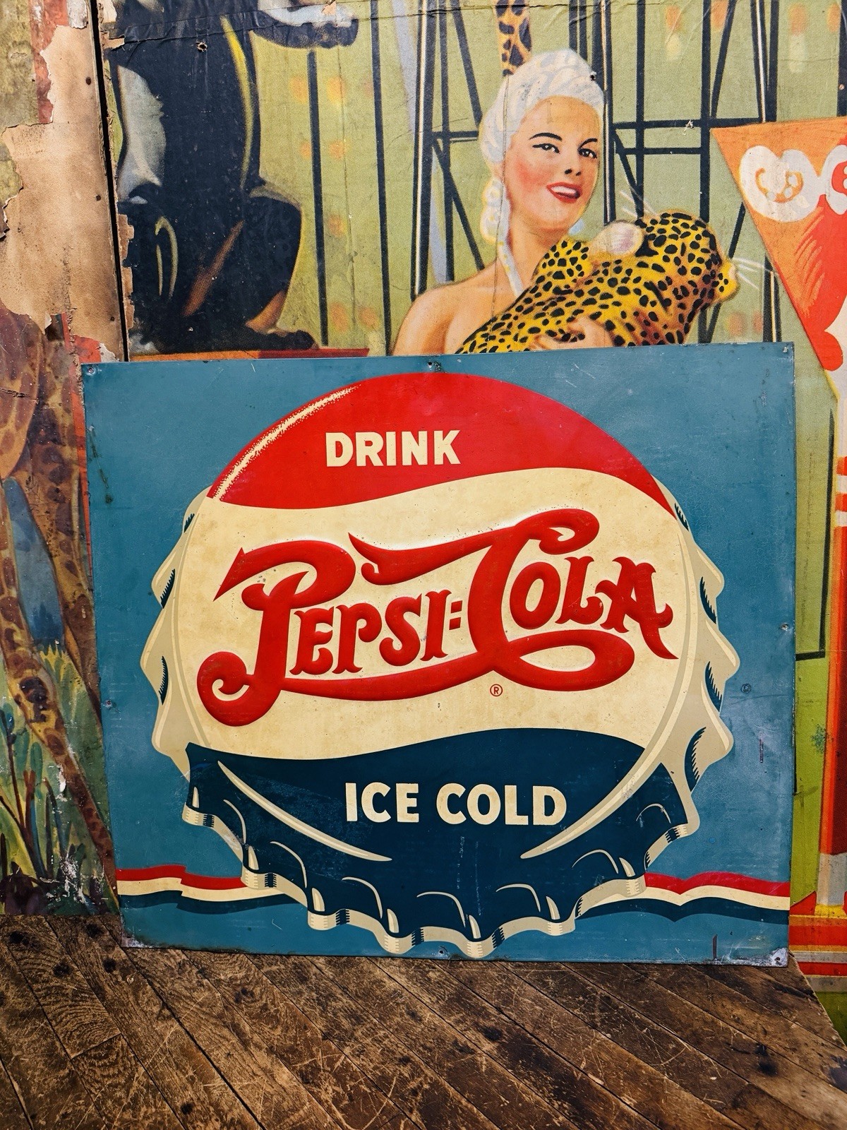 VINTAGE C. 1942 DRINK PEPSI COLA SIGN COCA COLA COKE 7UP DR PEPPER ORANGE CRUSH VINTAGE C. 1942 DRINK PEPSI COLA SIGN COCA COLA COKE 7UP DR PEPPER ORANGE CRUSH