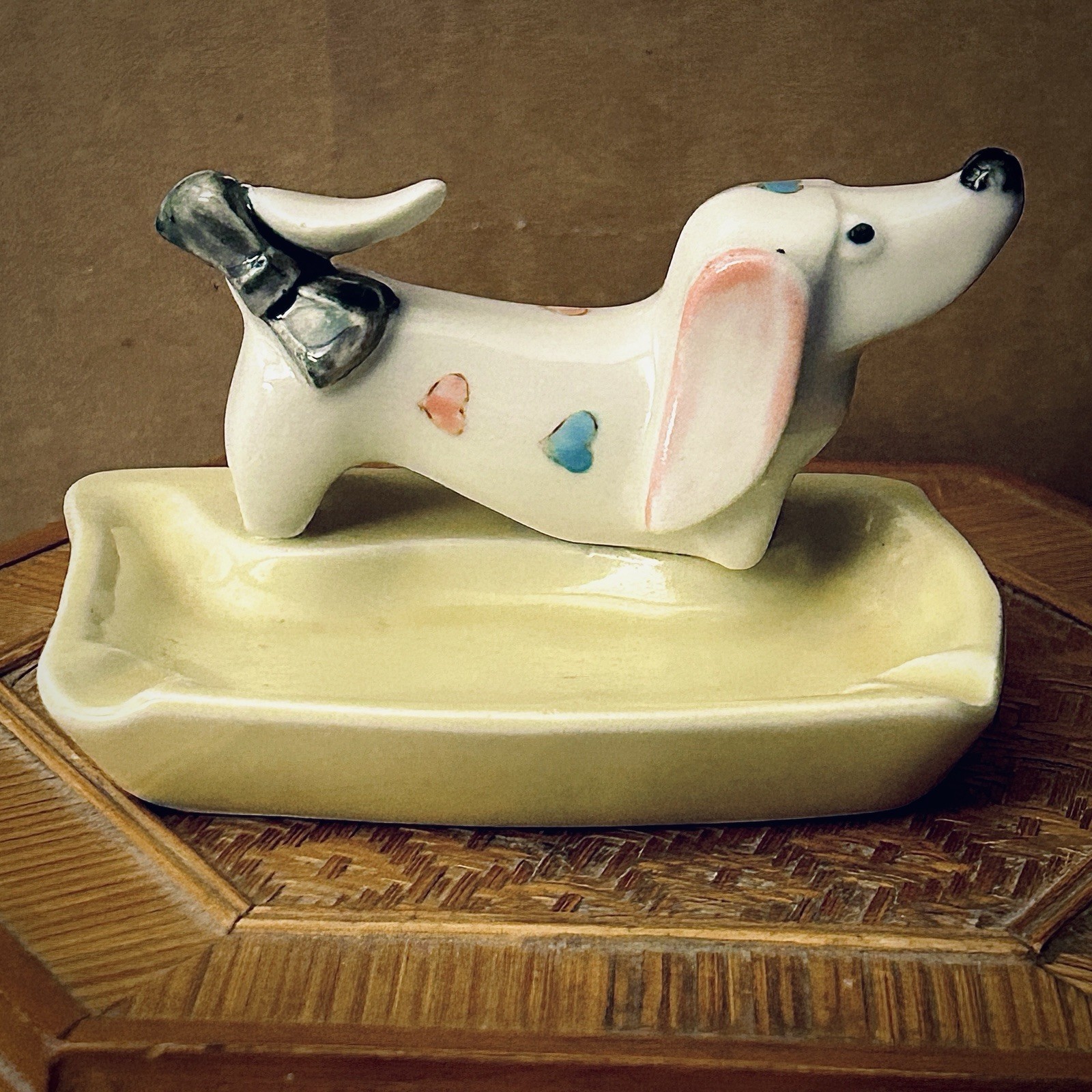 Vintage Ceramic MCM 1950’s Dachshund, Wiener Dog Ashtray, Trinket Holder