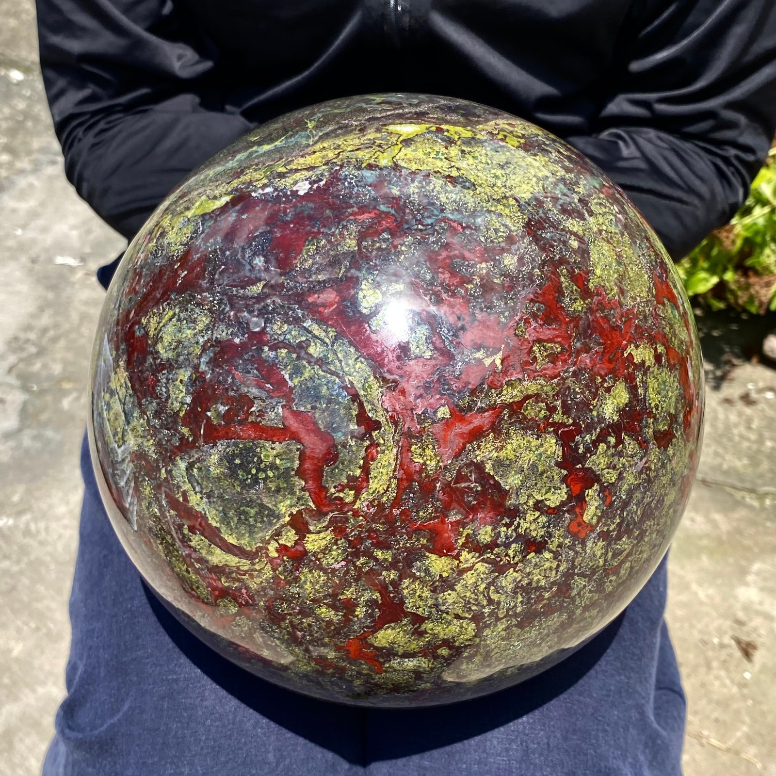 32.03LB Large Natural dragon blood stone quartz sphere crystal ball reiki healin