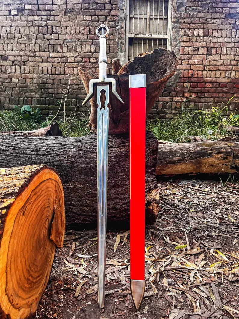 Handmade Witcher Ciri Sword Replica | Silver Steel Blade with Red Scabbard Gift