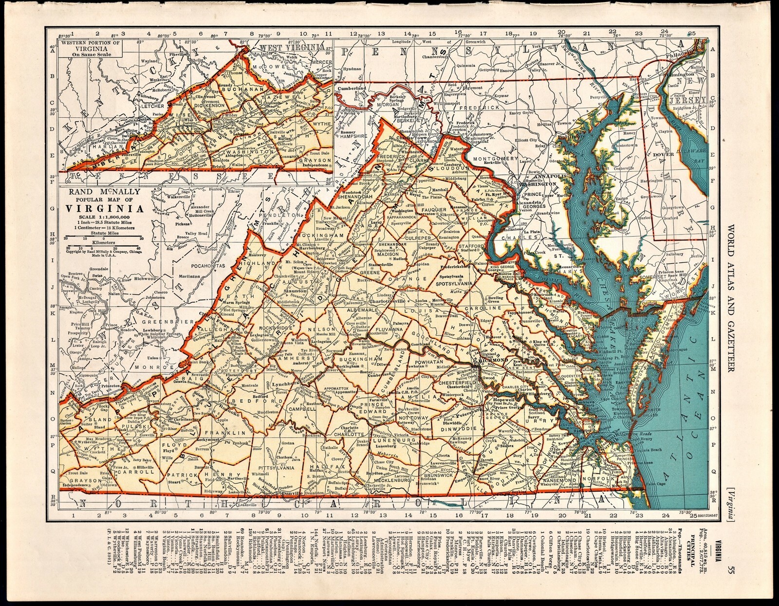 Virginia & Washington Original 1942  Atlas Map Page  Popular Map series