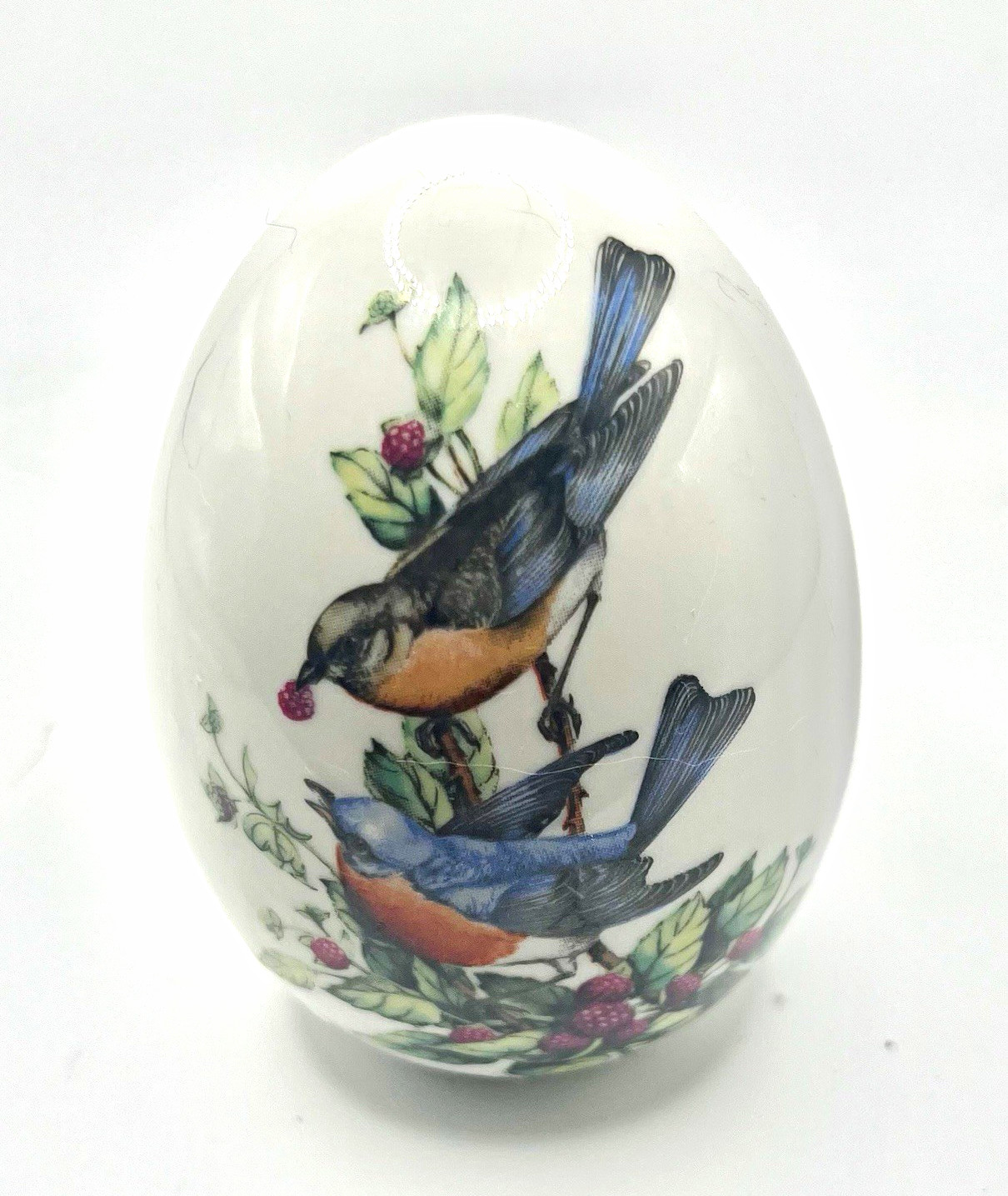 Vintage 1984 Avon White Ceramic Egg w/ Bird & Floral Design 