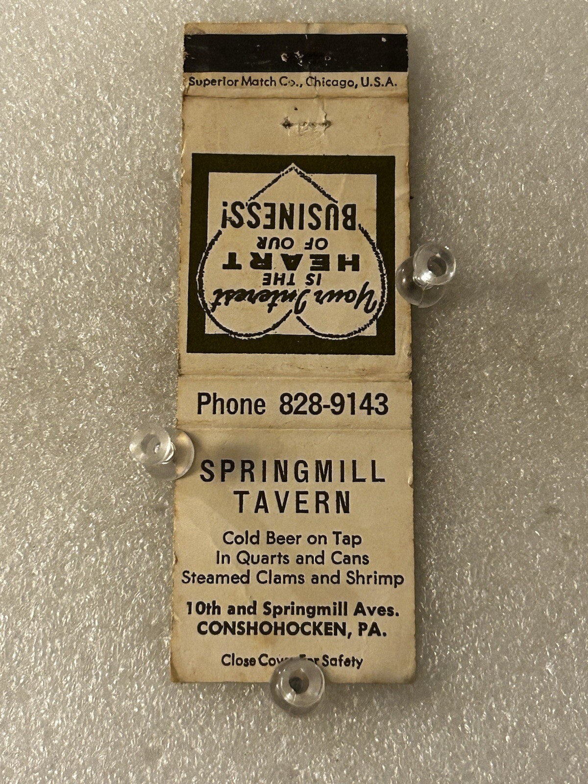 60s 70s? Conshohocken Pa Pennsylvania Springmill Tavern Vintage Matchbook Clams 60s 70s? Conshohocken Pa Pennsylvania Springmill Tavern Vintage Matchbook Clams