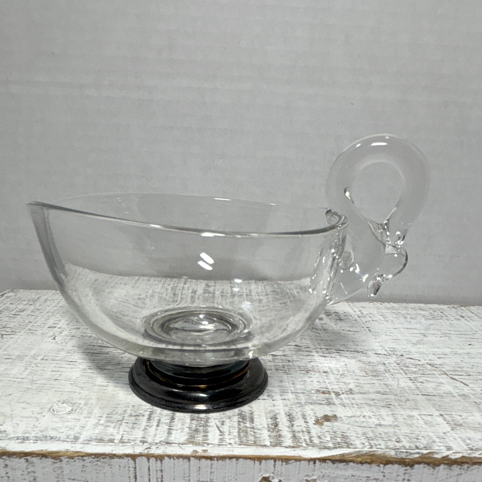 Vintage Clear Glass Swan Handled Dish with Sterling Silver Base