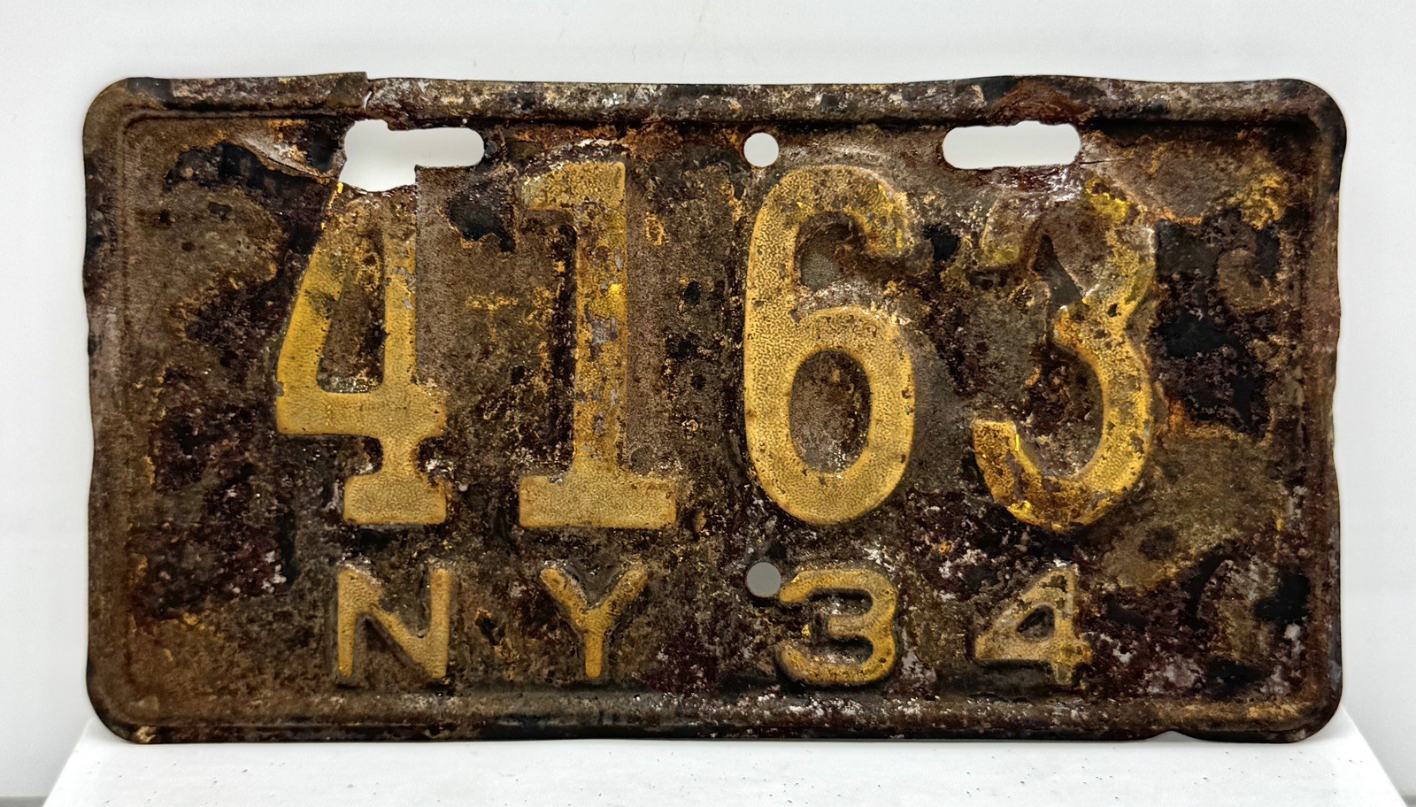 Early 1934 New York NY Motorcycle License Plate #4163 Indian Harley Barn Find 