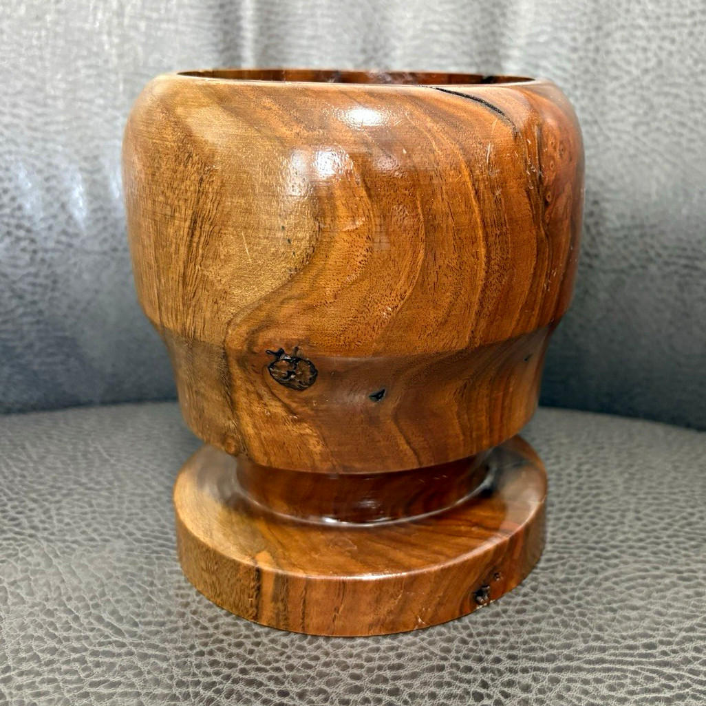 Wood Turned mortar Wood Grain Glossy Finish Round 5 in Dia. Missing pestle.