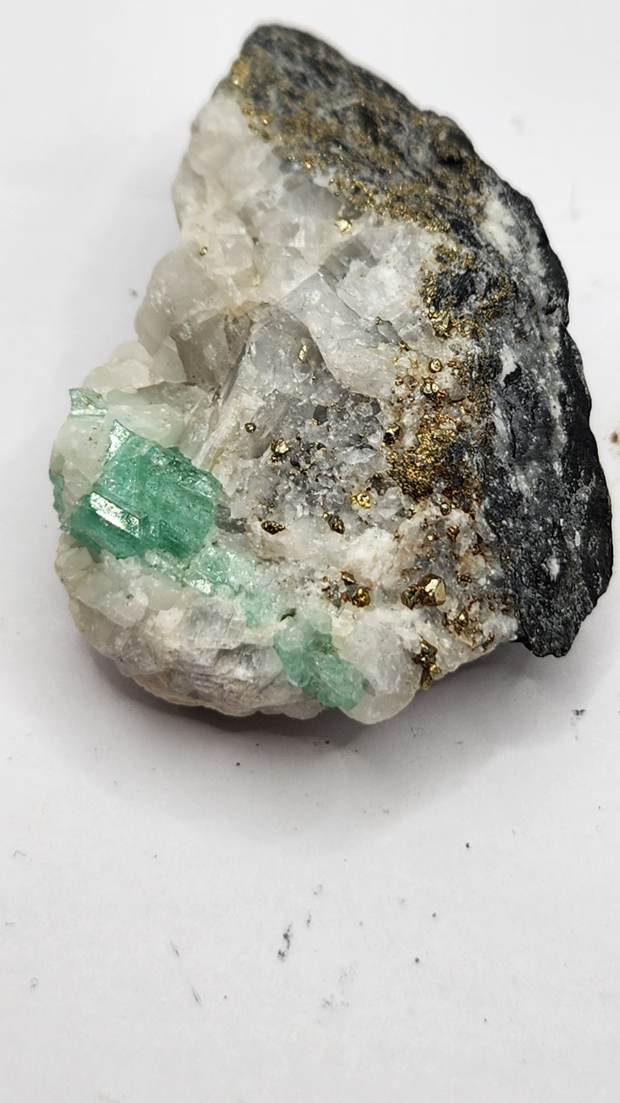 28g Natural High Clarity Emerald Crystal Calcite Pyrite Matrix Specimen 46mm