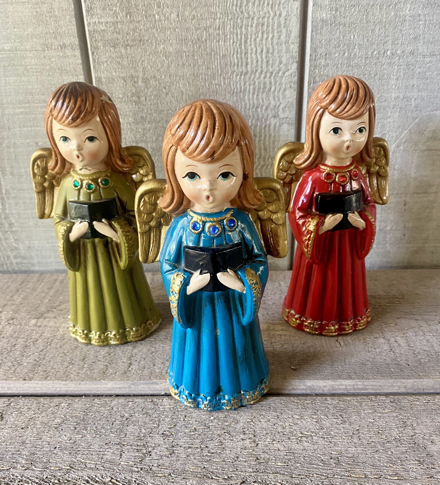 Vintage Ardco Chalk Ware Singing Angels Christmas Japan Set/3