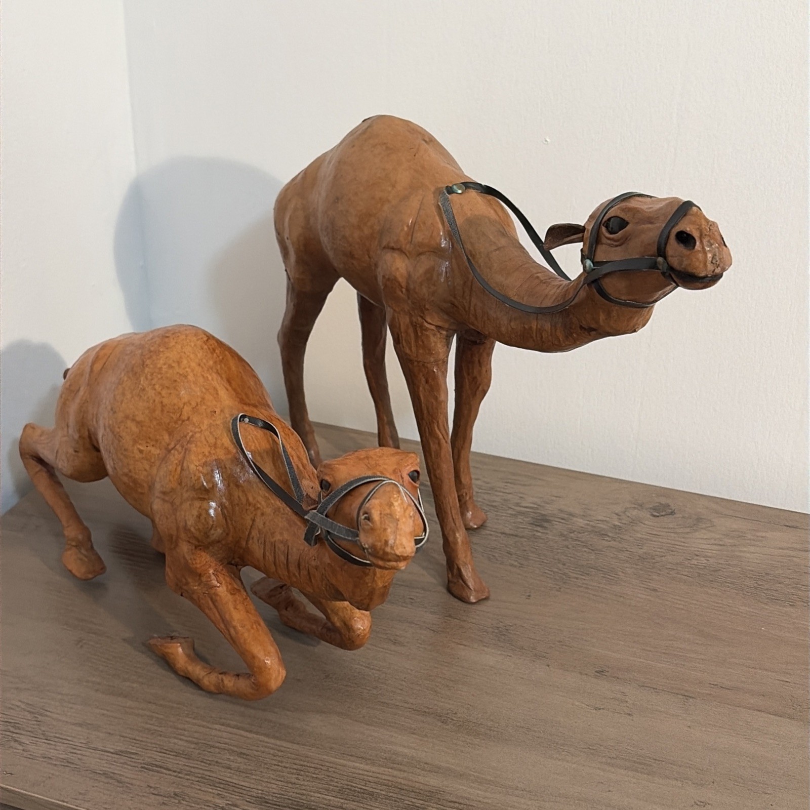 Pair of Vintage Leather Wrapped Camel Figurine 12\