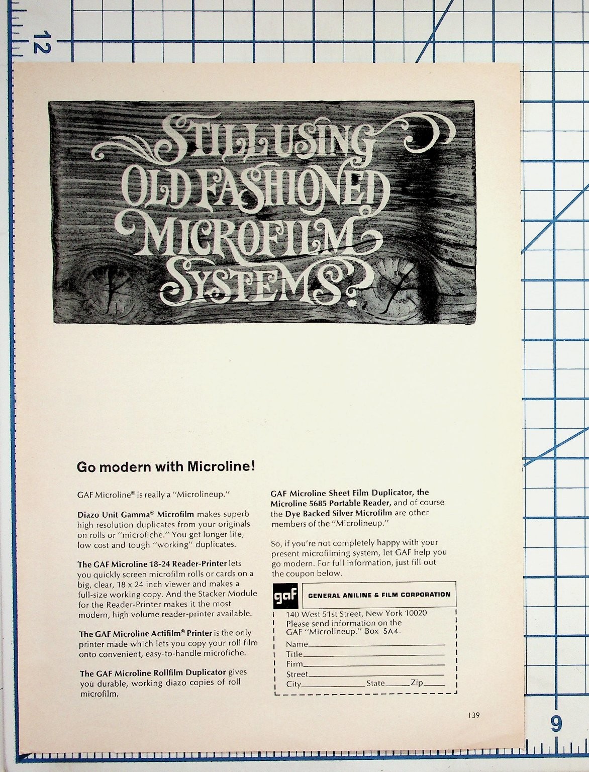 Vintage GAF Microline Microfilm Systems Ad 1960s Ephemera New York Tech Vintage GAF Microline Microfilm Systems Ad 1960s Ephemera New York Tech