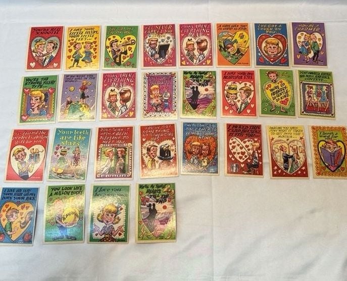 Vintage 1959 Topps Funny Valentine Trading Cards Lot27 cards