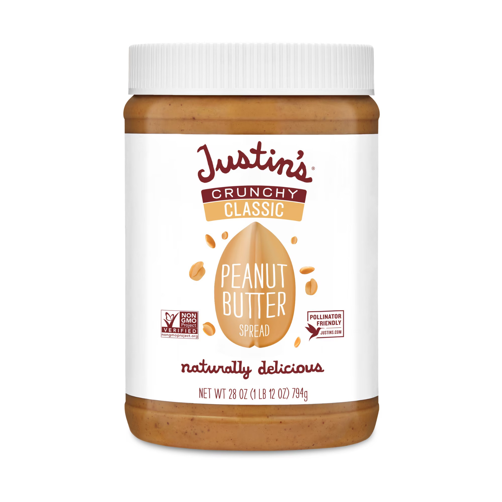 JUSTIN\'S Classic Crunchy Peanut Butter Spread, 28 oz Jar JUSTIN\'S Classic Crunchy Peanut Butter Spread, 28 oz Jar