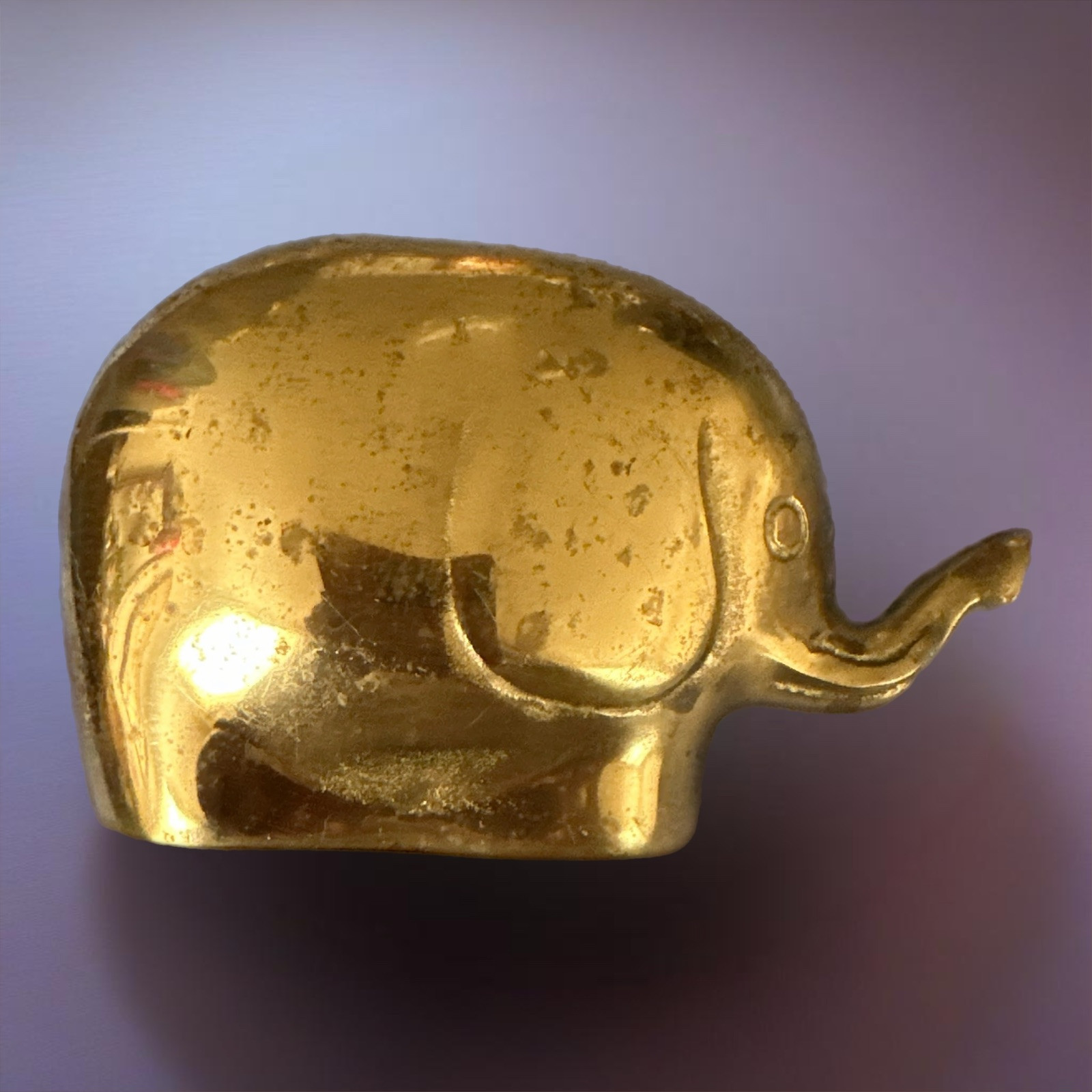 Vintage Brass Elephant Coin Bank Trunk Up With Brass Metal Stopper