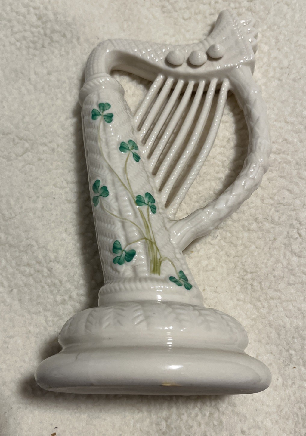 Vintage Belleek Ireland Shamrock Harp Porcelain Figurine 8.5