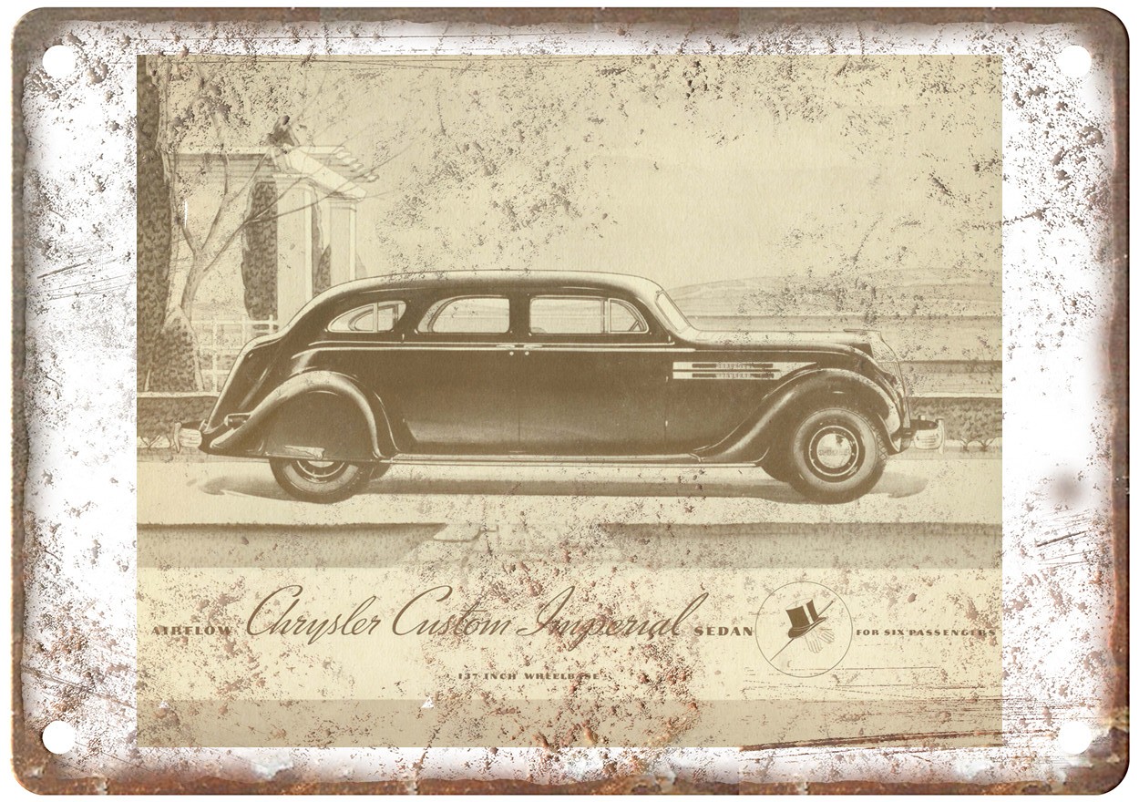 1934 Chrysler Imperial Airflow Limo Vintage Auto Ad Retro Look Metal Sign AM4868 1934 Chrysler Imperial Airflow Limo Vintage Auto Ad Retro Look Metal Sign AM4868