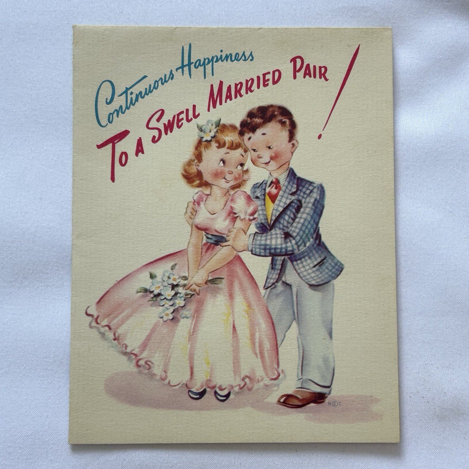Vintage 1947 Rust Craft Wedding Greeting Card Swell Married Pair Still Neckin’