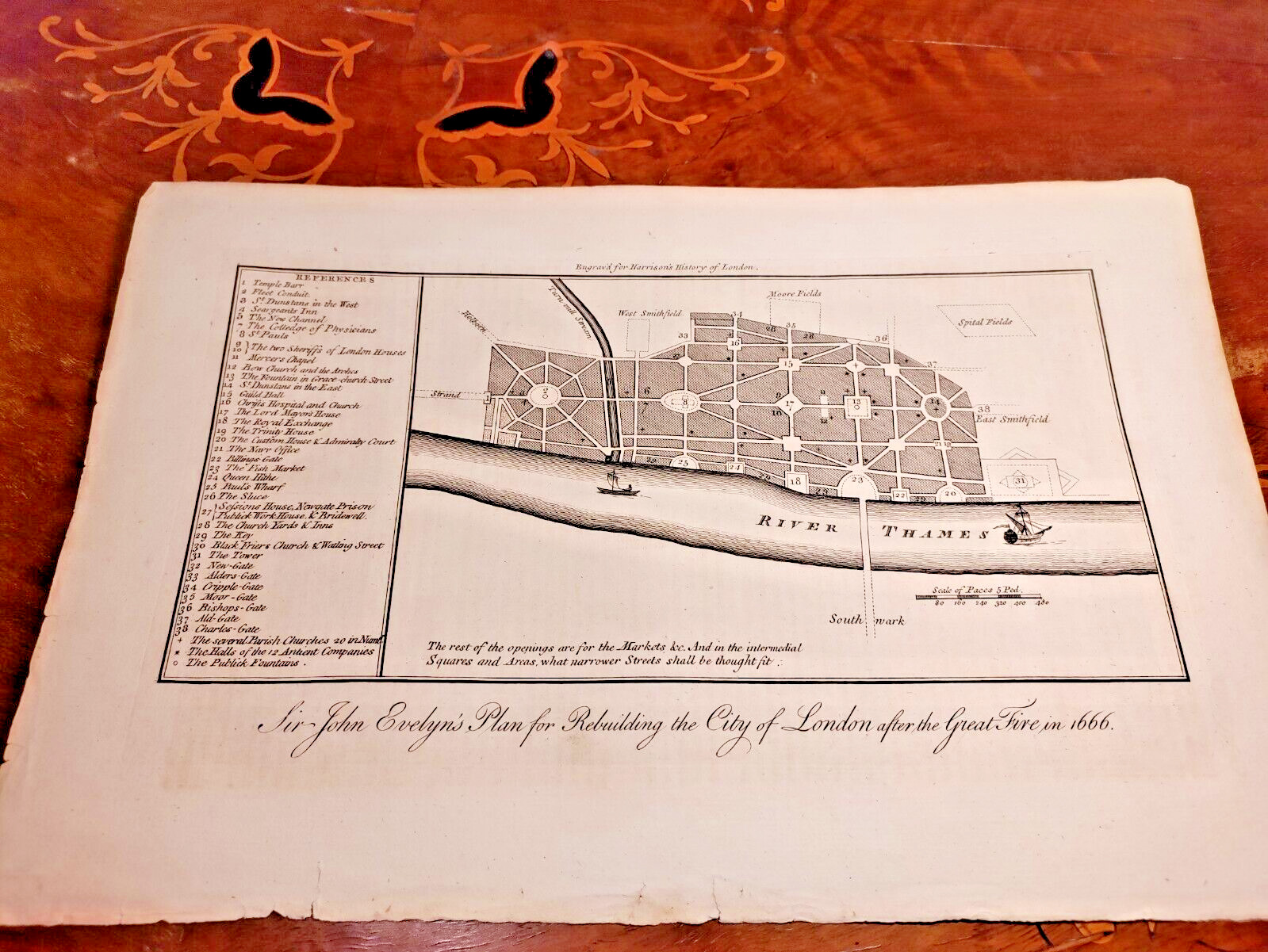 1775 Harrison\'s London Sir John Evelyn\'s Rebuilding City after Great Fire 1666