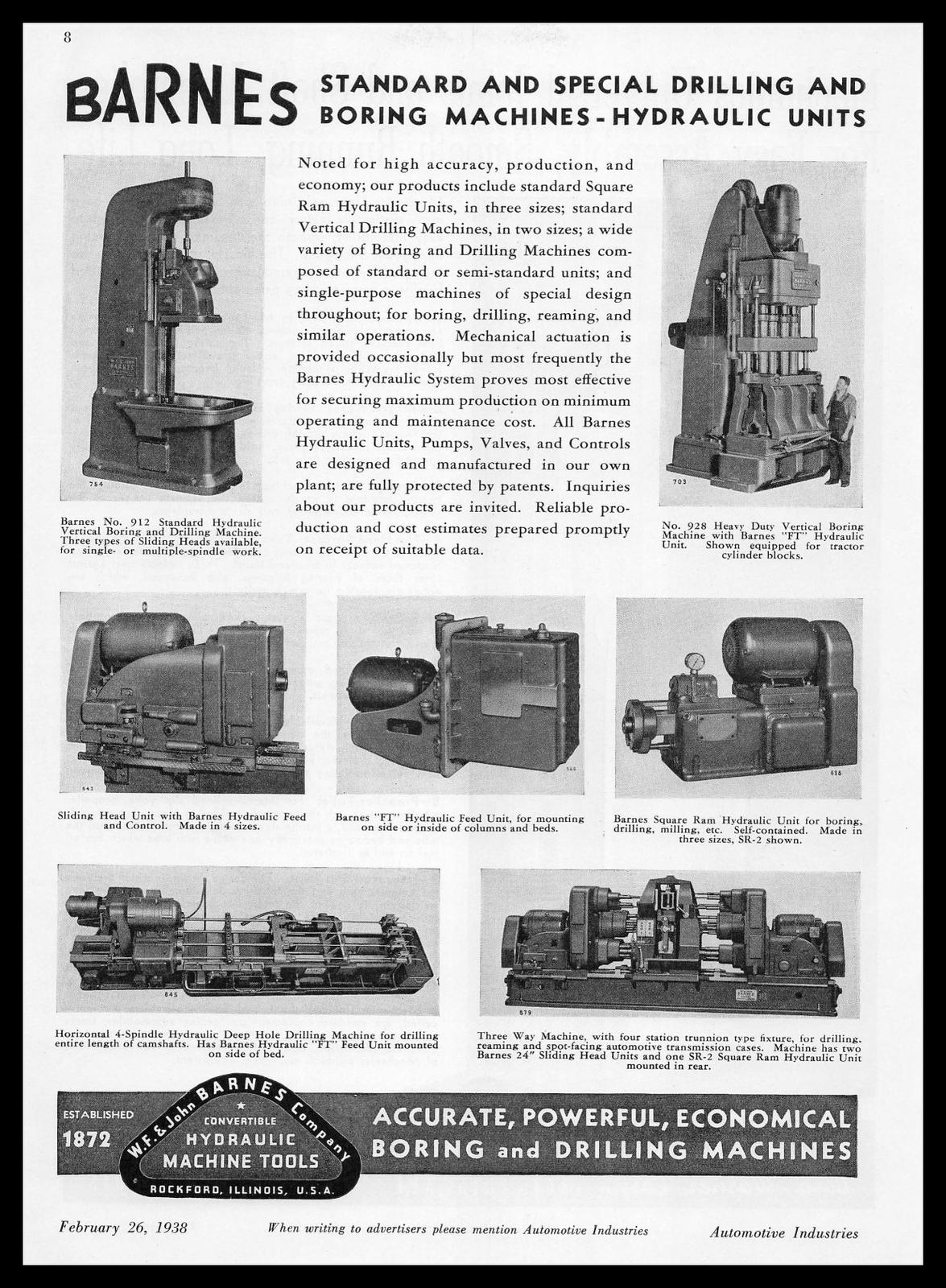 1938 Barnes Standard & Special Drilling Boring Machines Hydraulic Units Print Ad 1938 Barnes Standard & Special Drilling Boring Machines Hydraulic Units Print Ad