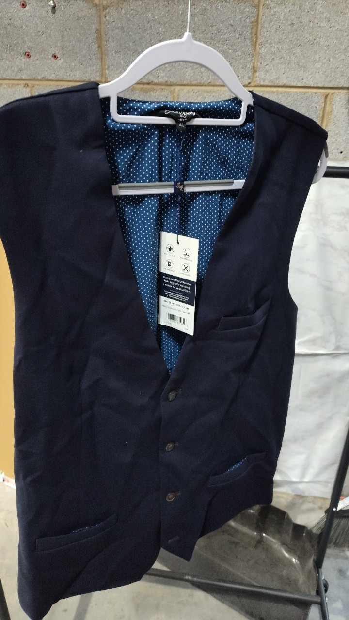 Mens Navy Blue Formal Suit Vest Waistcoat Polka Dot Lining Adjustable Back NWT