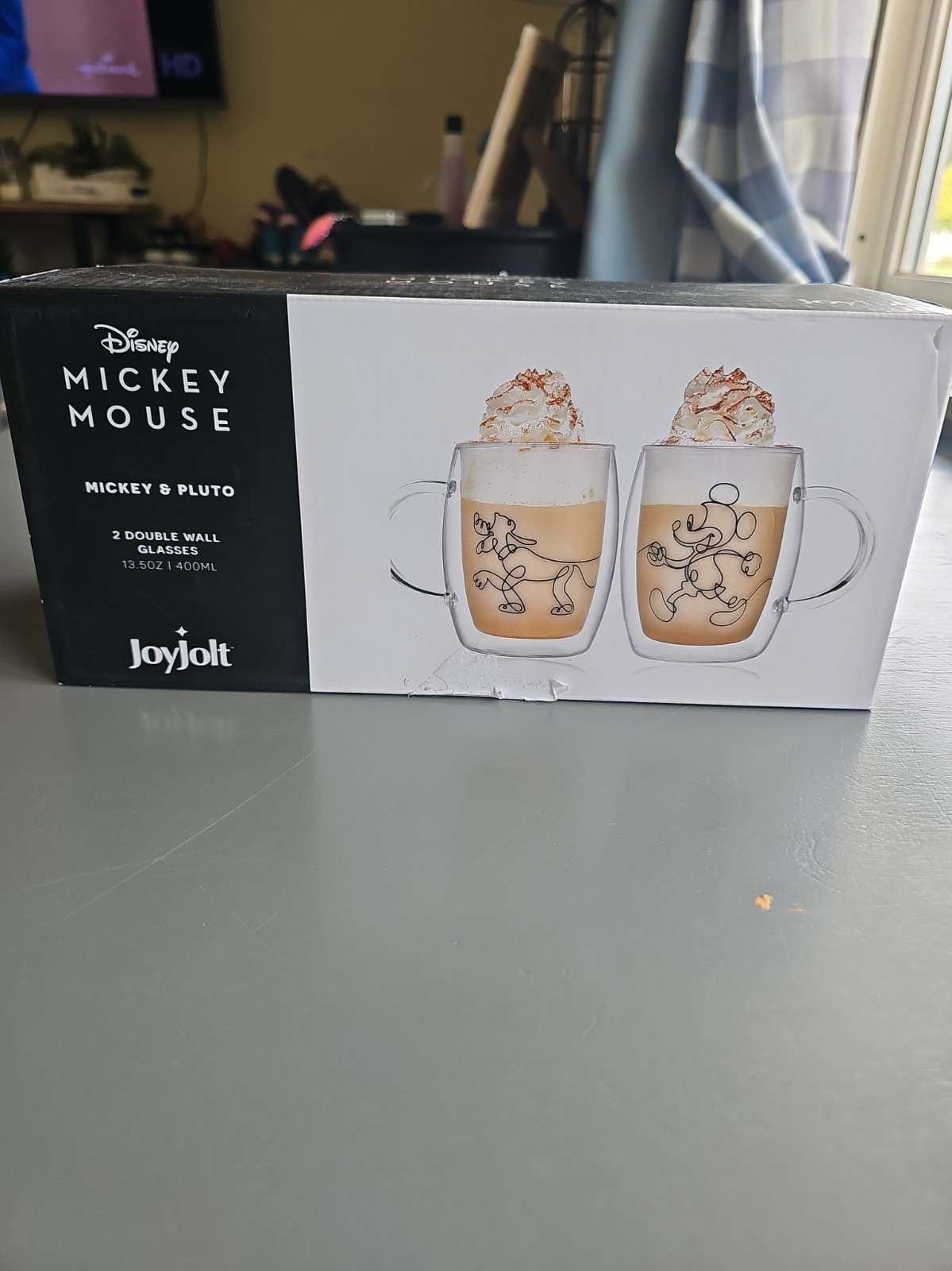 JoyJolt Disney Mickey Mouse & Pluto 2 Double Wall Glasses 13.5oz New In Box JoyJolt Disney Mickey Mouse & Pluto 2 Double Wall Glasses 13.5oz New In Box