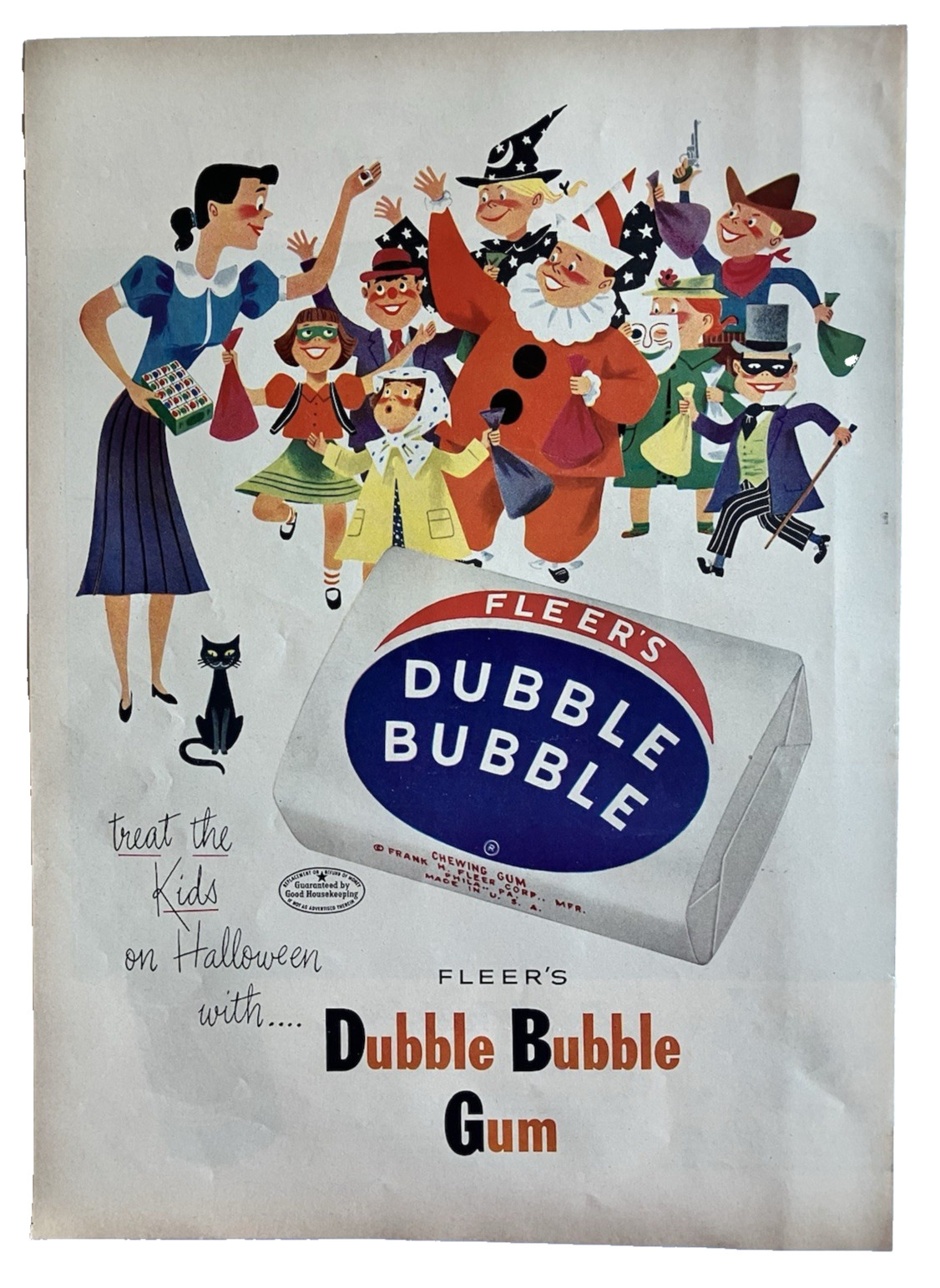 Vintage Halloween Advertising Print Ad 1953 Dubble Bubble Gum Trick Or Treat
