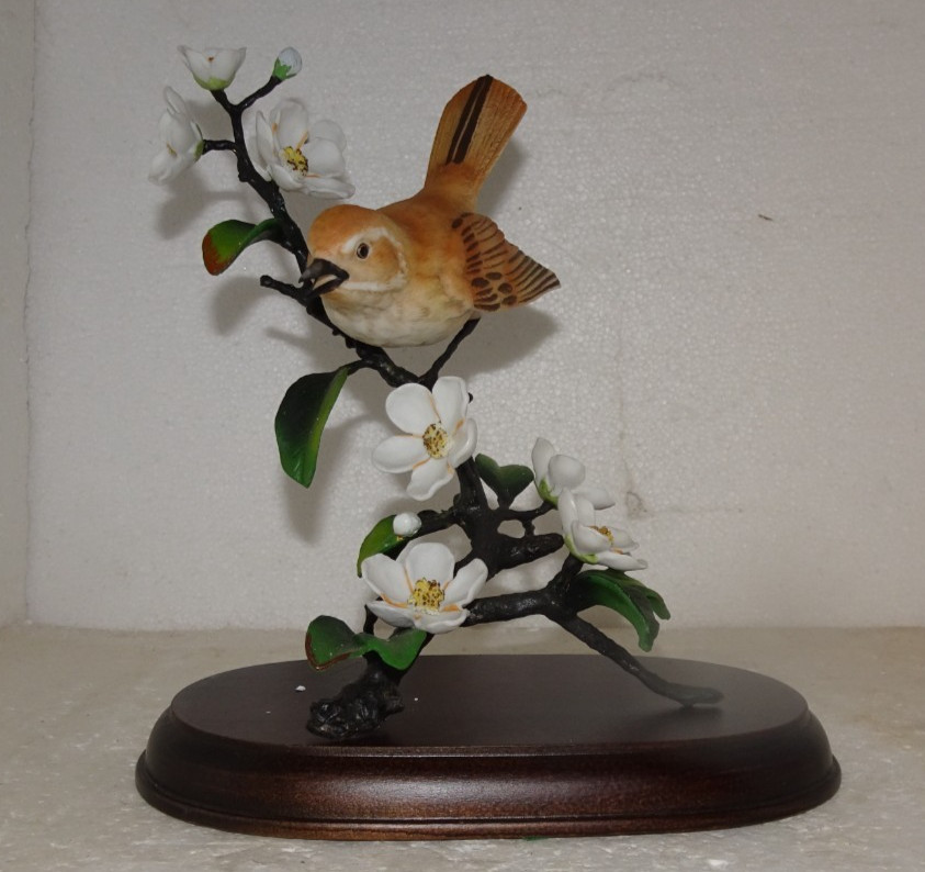 BOEHM At Home 12236 Nightingale with Pear Blossom Bird Figurine & Wood Base
