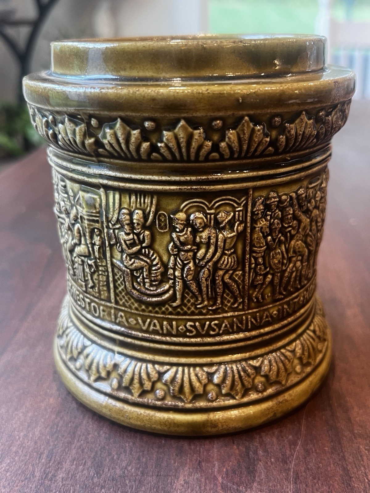 Vtg Marzi Remy Ceramic Humidor Tobacco Jar Green Susanna Relief W Germany No Lid Vtg Marzi Remy Ceramic Humidor Tobacco Jar Green Susanna Relief W Germany No Lid