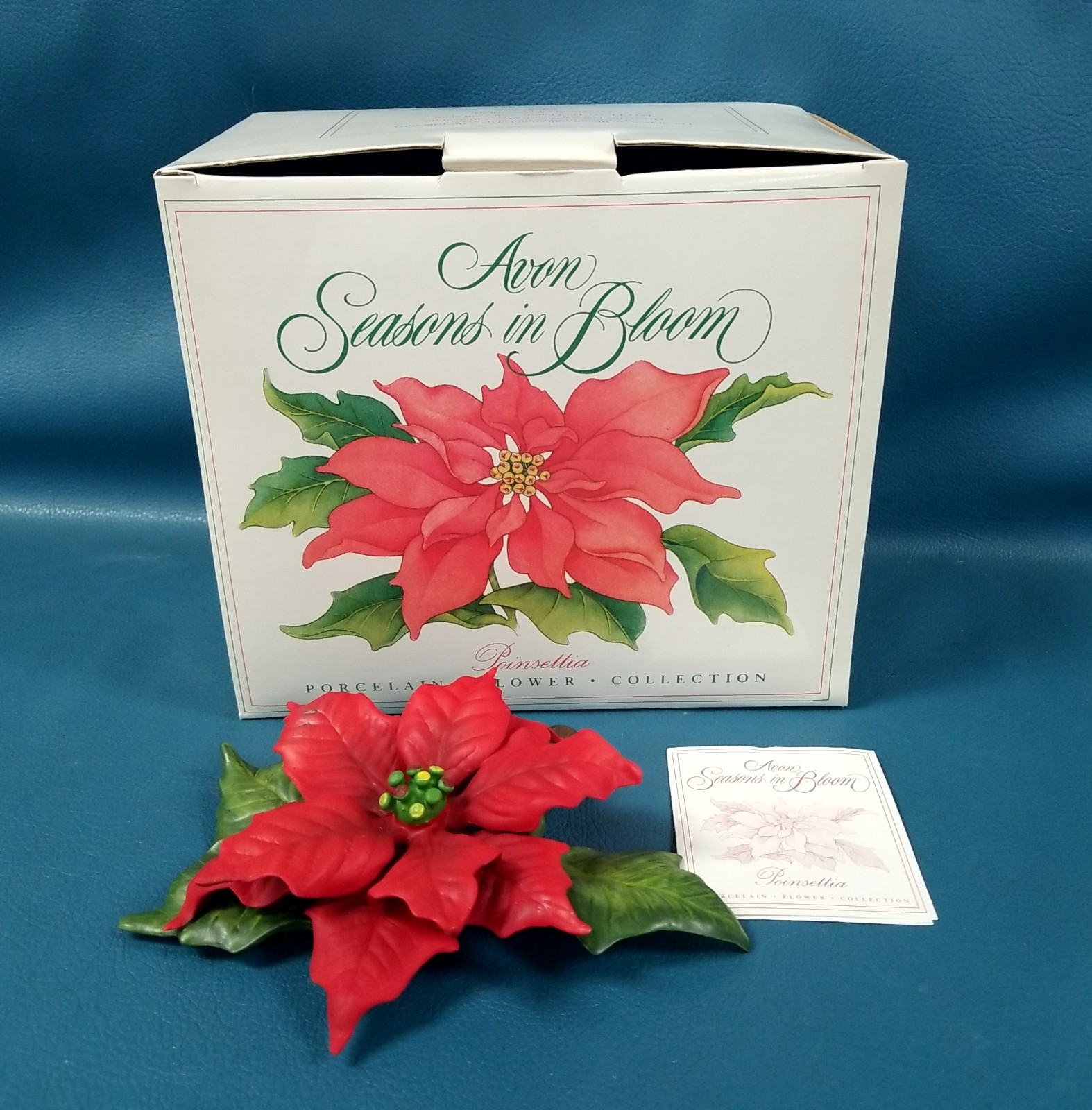 VTG 1986 Avon Seasons In Bloom Porcelain Red Poinsettia In Box