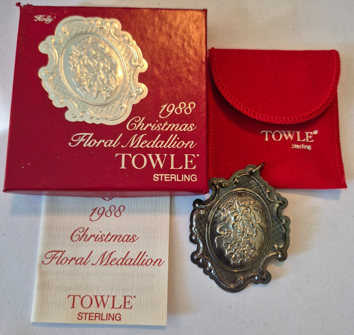 Vintage 1988 Towle Sterling Silver Christmas Ornament - Holly