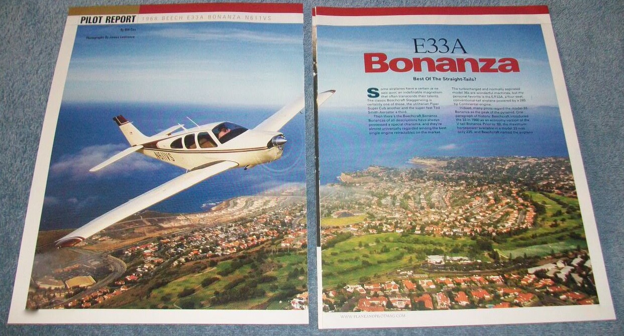 1968 Beech E33A Bonanza Vintage Pilot Report Info Article --From 2006--