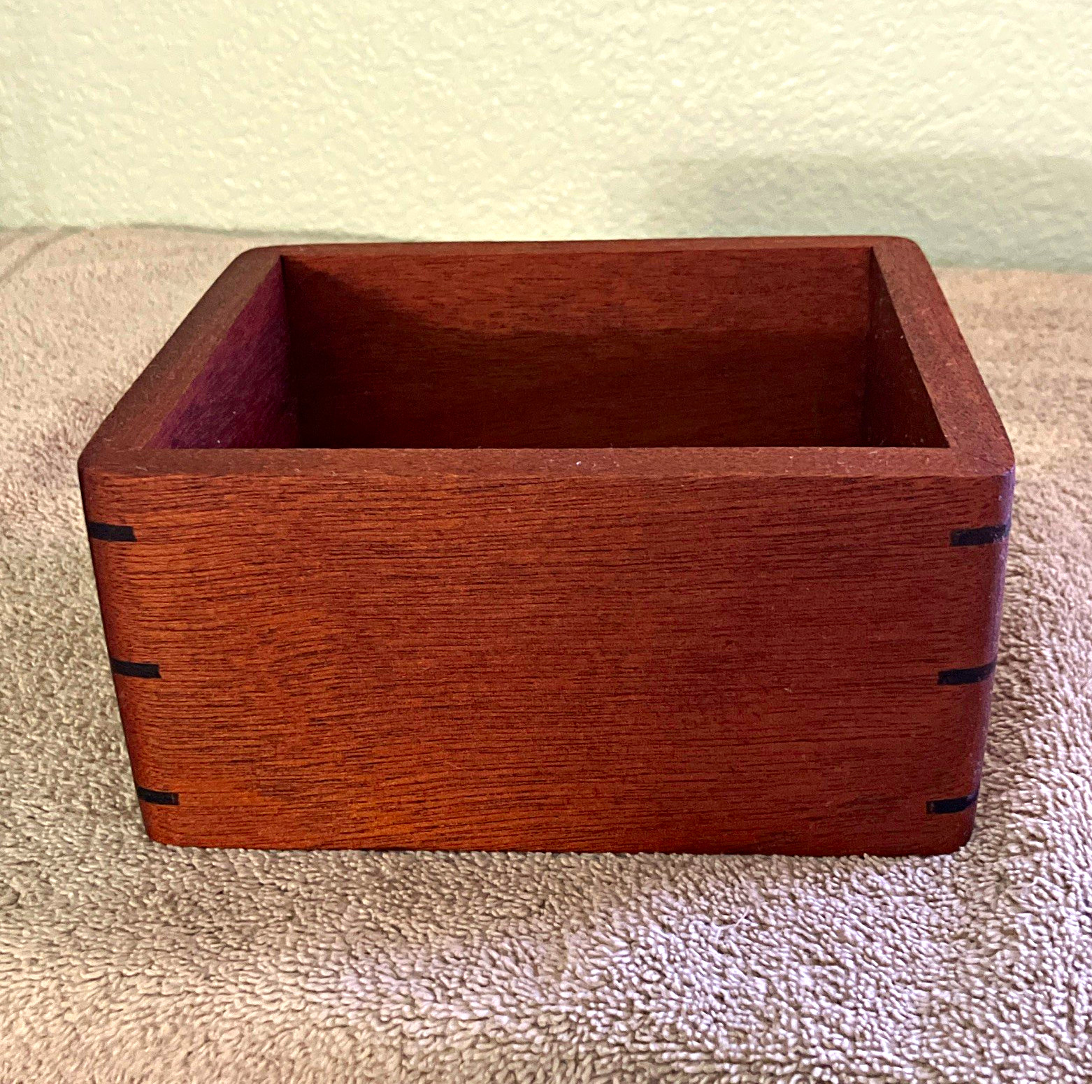 Handmade mahogany box made with spline joints.