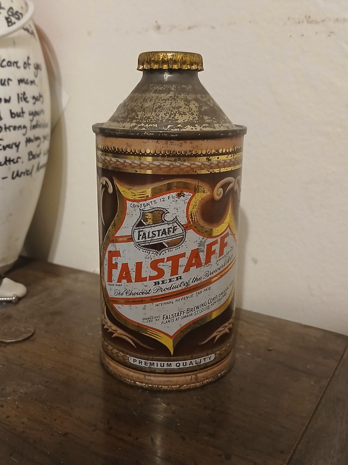 Falstaff Beer Can Cone Top 1940s 1950s Empty With Cap Read Desc.