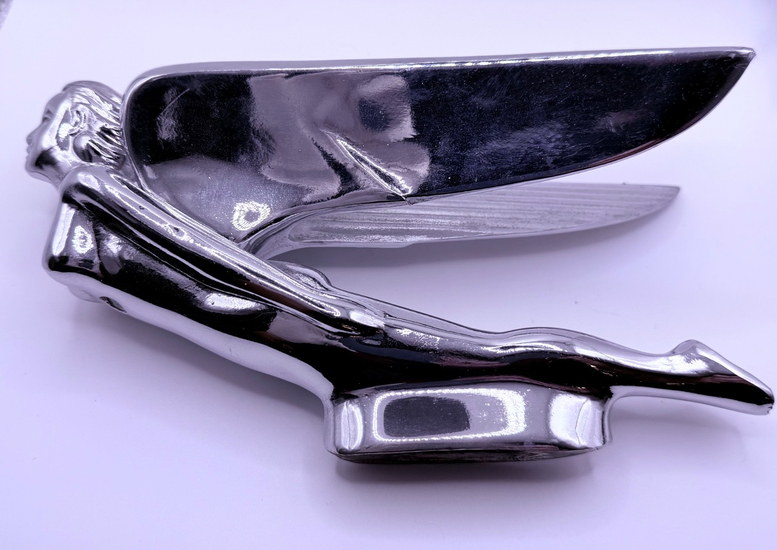 Vintage Art Deco Winged Goddess Flying Lady Hood Ornament Chrome Aftermarket