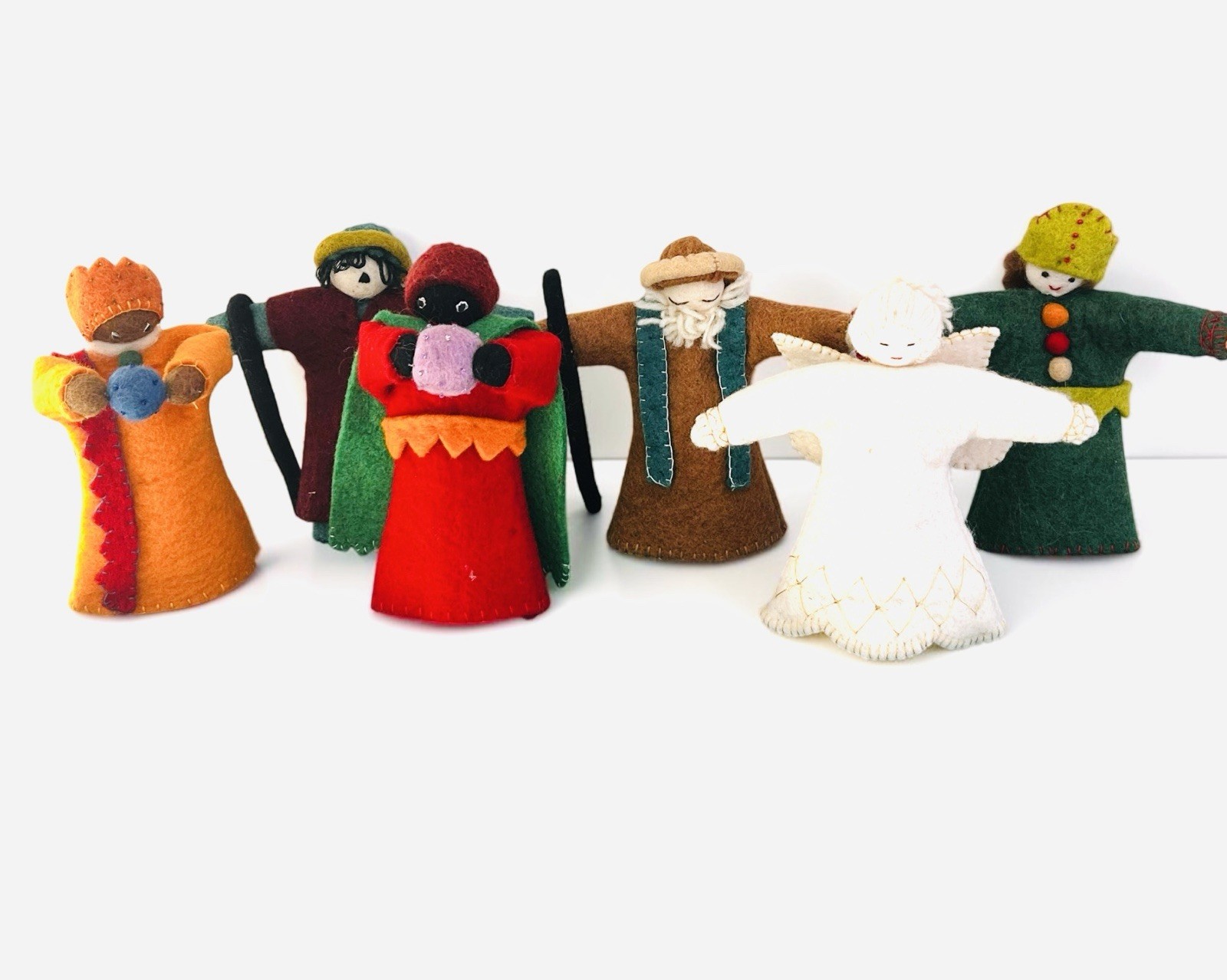 VTG 90s Set  6 Wool Felt Nativity Figures Angel  Sheppard Wisemen 7.5”