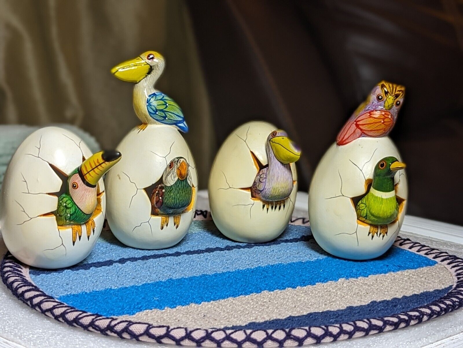 Vintage Lot 4 Tonala Birds Hatching From Egg Mexico Folk Art Artist Signed As Is