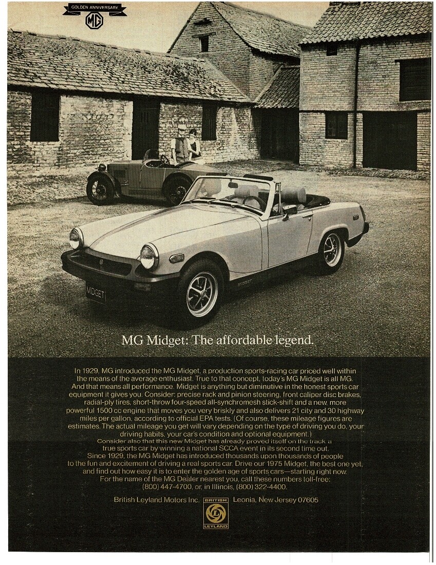 1975 MG Midget convertible Vintage Print Ad