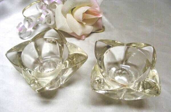 2245 Vintage Elegant Glass Star Votive / Taper Candleholder Set