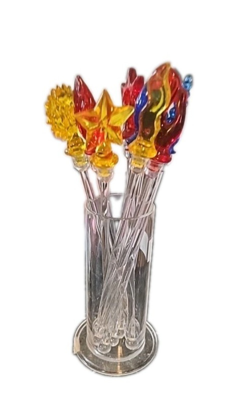 MCM colorful  Swizzle Sticks Lucite Set 10 Jar about 5\