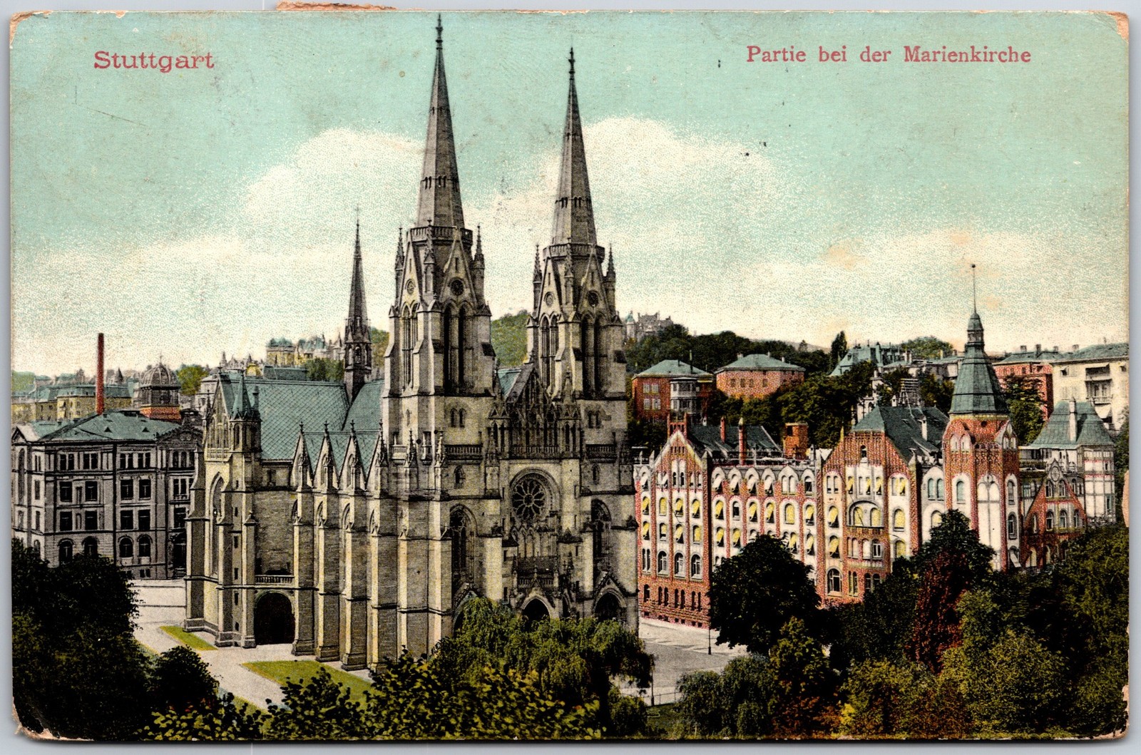 Stuttgart Germany DE, Partie bei der Marienkirche & Surrounding Citys, Postcard