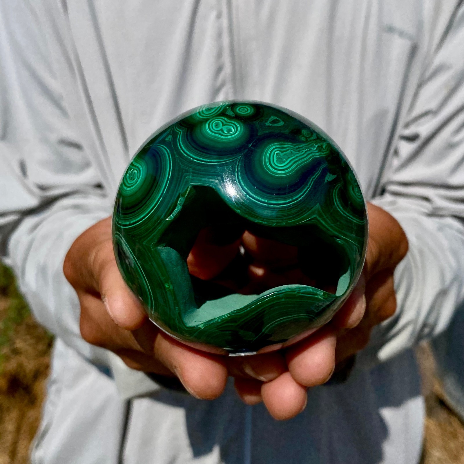 1.13LB Rare Natural Malachite quartz hand Carved sphere Crystal Healing Gem ball