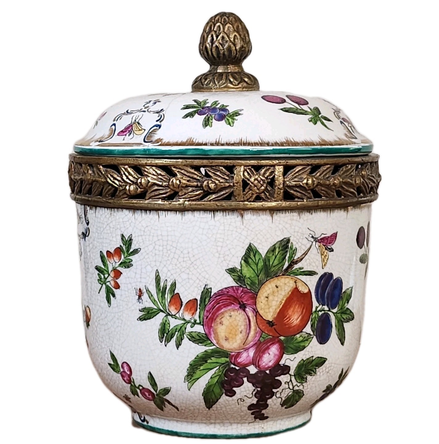 Antique Hand Painted United Wilson Brass Porcelain Covered Floral Ginger Jar Antique Hand Painted United Wilson Brass Porcelain Covered Floral Ginger Jar