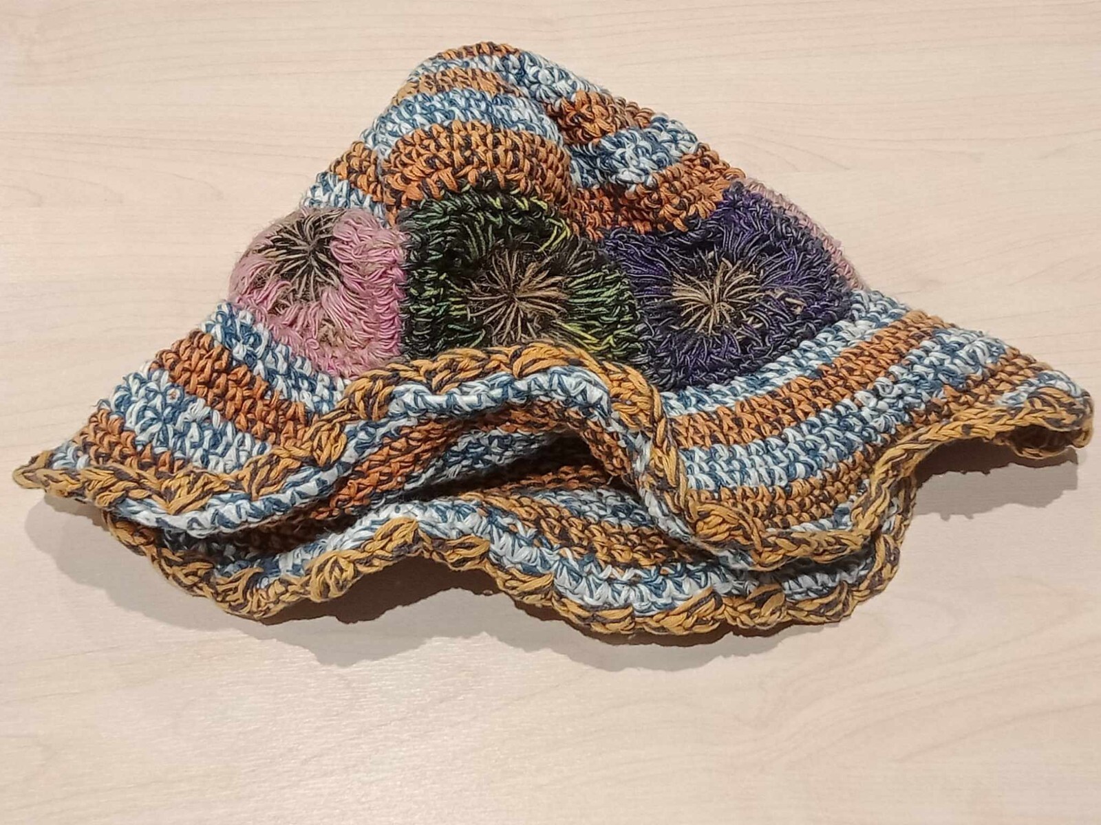 Colorful Boho Handmade Crochet Bucket Hat – Unique Thai Knit Summer Hat