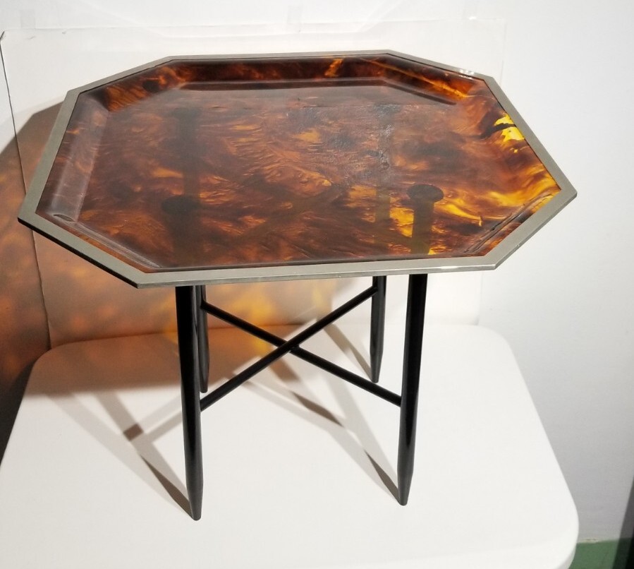 Mid Century Modern Italy Tortoise Lucite Metal Rimmed Tray Folding 22\