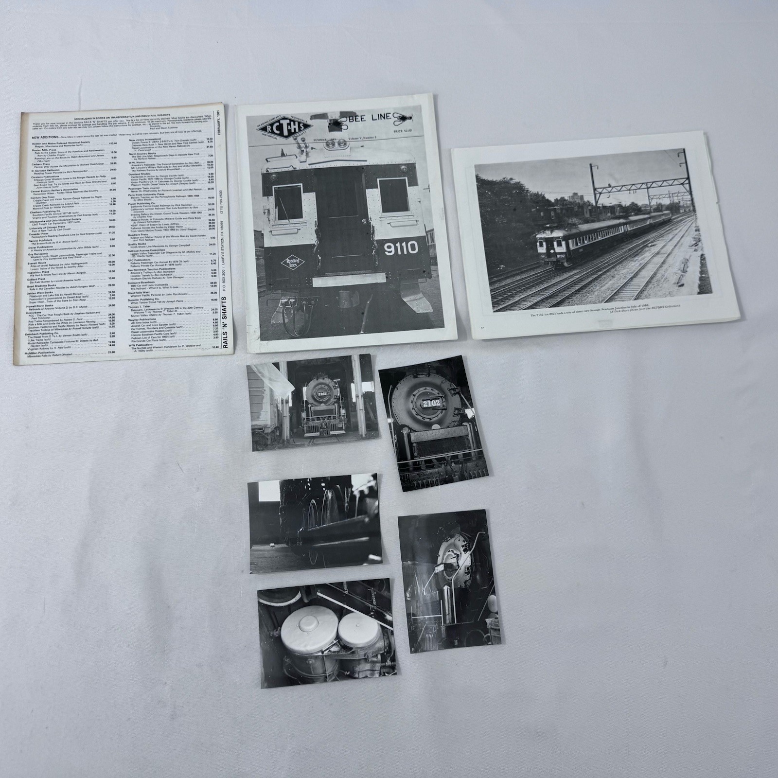 Reading Railroad 2102 Steam Locomotive 5 Photos PCT&HS Bee Line Pamphlet Lot