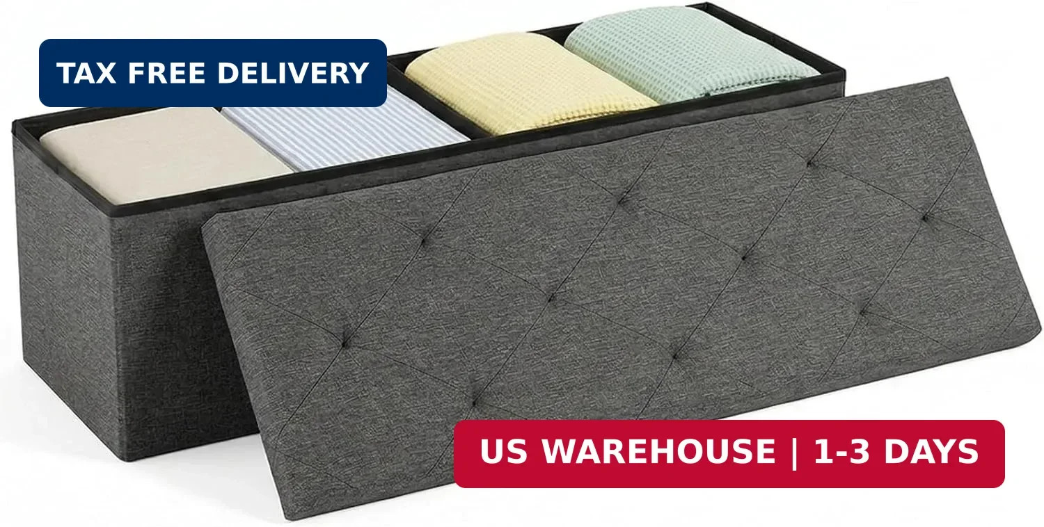 43 Inch Foldable Storage Ottoman Bench, Large Ottoman with Storage 43 Inch Foldable Storage Ottoman Bench, Large Ottoman with Storage