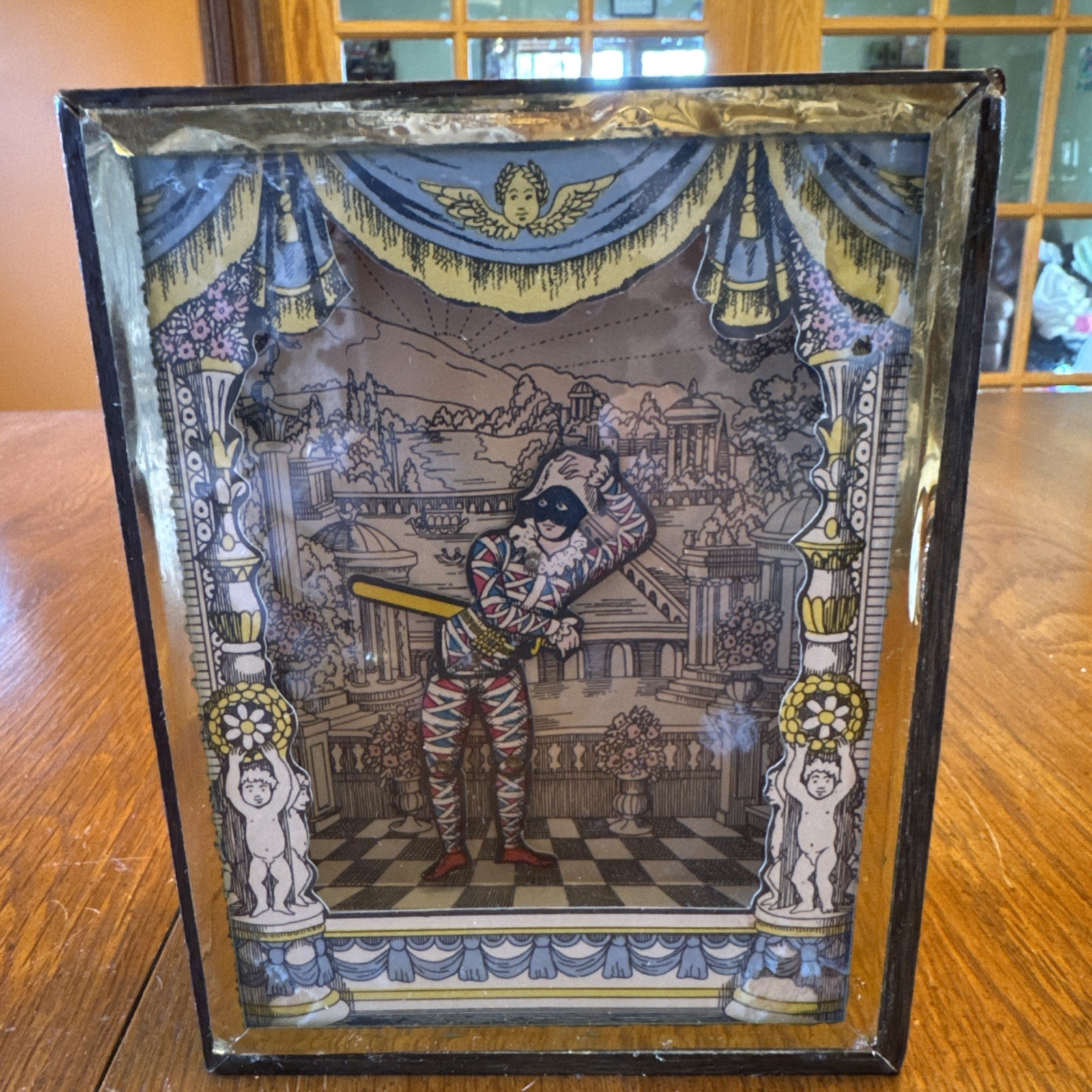 VTG Reuge Dancing Harlequin Swiss Music Box~Shadow Box, Menuet by Mozart(X) VTG Reuge Dancing Harlequin Swiss Music Box~Shadow Box, Menuet by Mozart(X)