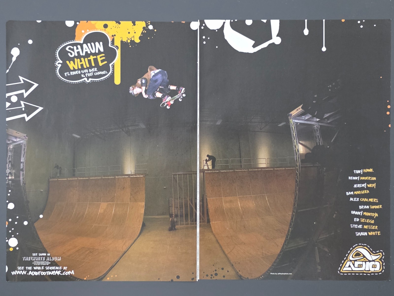 2004 2-Page PRINT AD Adio skateboarding footwear w/ Shawn White -FS Rodeo 540 2004 2-Page PRINT AD Adio skateboarding footwear w/ Shawn White -FS Rodeo 540